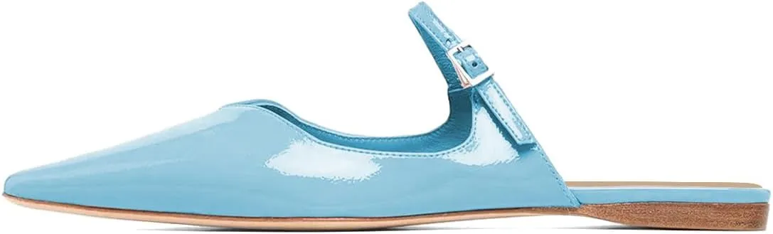 Zszszsu Women's Elegant Closed Pointed Toe Flat Mules Bukled Strap Slide Sandals V-Cut Bakless Loafers Dress Casual Comfortable Shoes Size 4-16 US