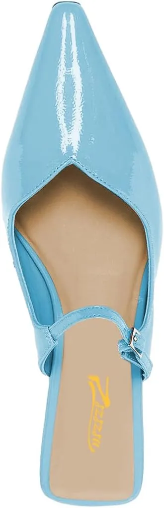 Zszszsu Women's Elegant Closed Pointed Toe Flat Mules Bukled Strap Slide Sandals V-Cut Bakless Loafers Dress Casual Comfortable Shoes Size 4-16 US